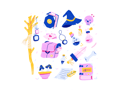 Witch Starter Pack blue character color fantasy illustration illustrator item magic pink playful potion staff witch witchcraft witcher