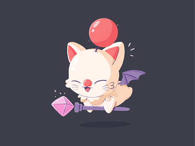 Moogle Kupo character cute fanart fantasy finalfantasy illustration illustrator mascot monster moogle playful procreate