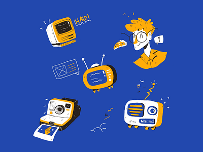 Favorite Stuff blue camera character desktop illustration illustrator mac playful procreate radio stuff television vintage yellow