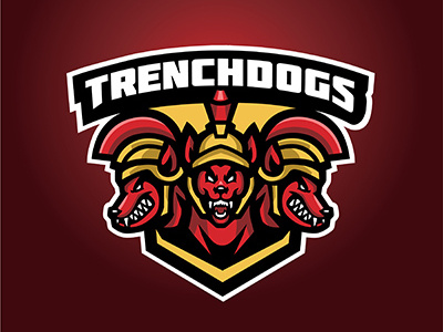 Trenchdogs - Cerberus head with trojan helmet cerberus dog esports gaming mascot sports trojan