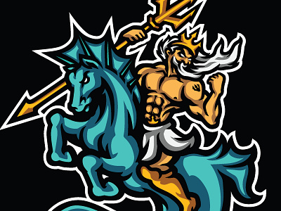 Poseidon riding hipocampus esports gaming illustration sports