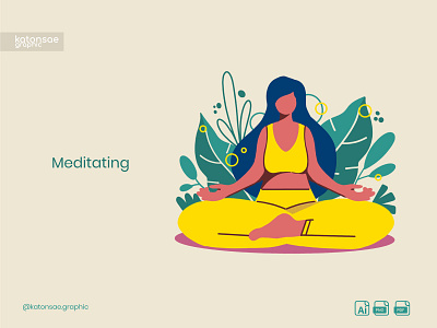 Meditating Time branding design flat design flat illustrator illustration katonsae graphic landing page concept landing page design meditating meditation meditation app vector