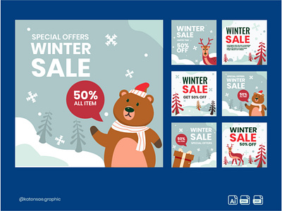 WINTER SALE INSTAGRAM POST TEMPLATE branding flat design flat illustrator graphic design instagram post katonsae graphic template design