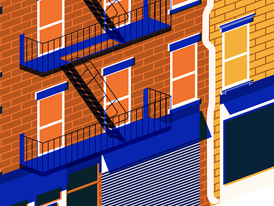 Bricks and Ladders apartments buildings fire escape illustration new york overlays vibrant