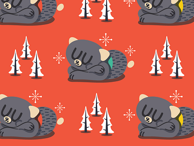 Bearcat wrapping paper bear cartoon cat christmas holiday illustration paper present season wrapping