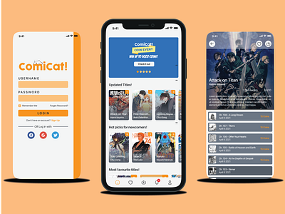 ComiCat! - comic reading application design figma figma design figmadesign mobile mobile app mobile design mobile ui ui ui ux uiux ux