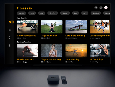 Fitness io - Workout Apps app design fitness fitness app graphic design icon smart tv tv tvos ui ux vector workout workout app workout at home