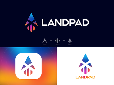 LandPad Logo blockchain branding crystal design graphic design logo rocket