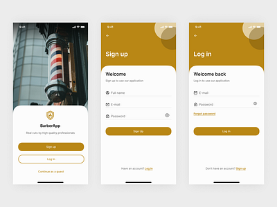 Barber app - Sign up/Log In app barber barbershop design log in login page mobile mobile app mobile app design register registration sing up ui ux