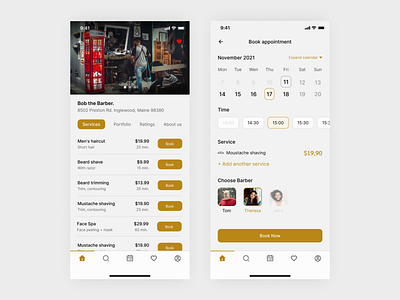 Barber app - service/appointment appointment barber barbershop calendar design mobile mobile app mobile app design mobile design service ui ux