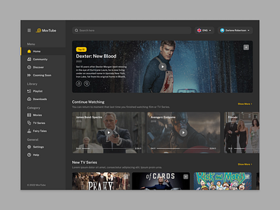 MovTube - Movie Dashboard Design app application dashboard design movie player tv tv series ui ux watch web web application