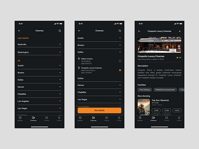 Cinemo - Cinemas details app cinemas design mobile mobile app mobile app design movies movies details search ui ux