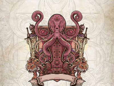 Throne and Greed engraving hand drawn illustration logo vintage logo