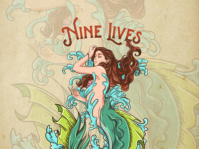 nine lives design engraving hand drawn illustration logo vintage logo