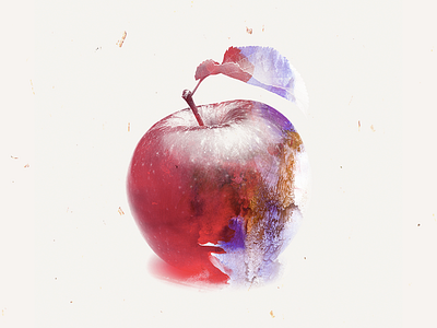 Apple double exposure photo watercolor