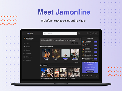 UI UX Music platform to rehearse from anywhere band music prototype remote streaming ui user experience ux webdesign