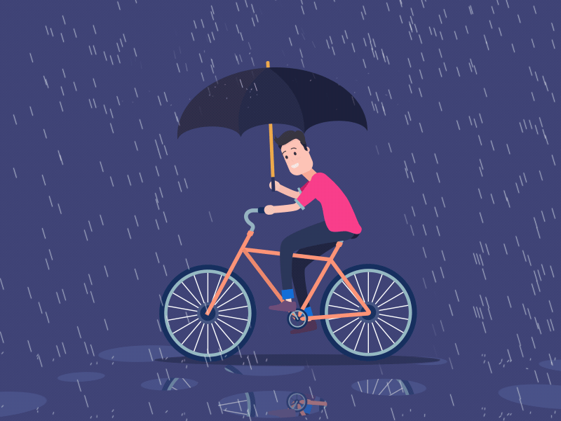 Biking in the rain animation animation bike character design illustration motion queble rain umbrella