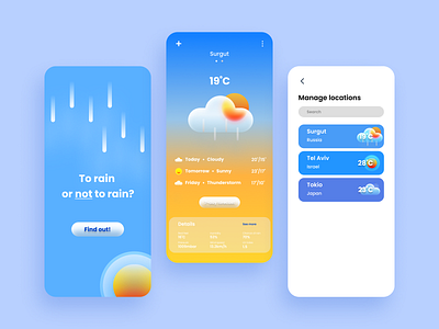 Weather app | Mobile UX/UI glass illustrations illustration mobile app mobile app design ui design ux design weather weather app