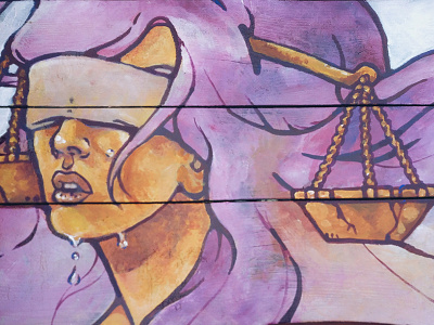 Why is Justice Blind? acrylic color concept design justice lines painting purple scales yellow