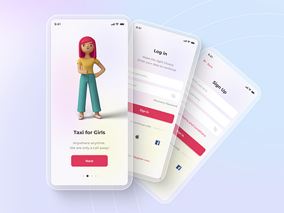 Taxi for Girls - Registration Pages for Taxi App app car cleane creative cute design design concept girls illustration just for girls mobile pink simple taxi ui ui ux ux