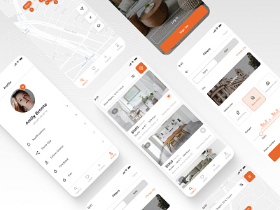 Rent a Flat - Mobile App Design Concept accommodation apartament app clean design concept minimal mobile orange professional rent rent a flat ui uiux yellow