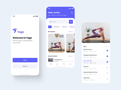 Yoga - Yoga App Mobile Design app branding clean design design concept elegant illustration logo mobile navigation pink purple sport ui ui ux ux white yoga