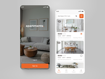 Apartments - Mobile App Design Concept apartment app booking clean design design concept flat house light minimal orange rent simply stylish ui ui ux ux white