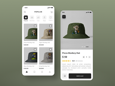 Shopping Mobile App - UI / UX Design app clean clothes design design concept fashion hats mobile monkey online shop shopping simple style ui ui ux ux white