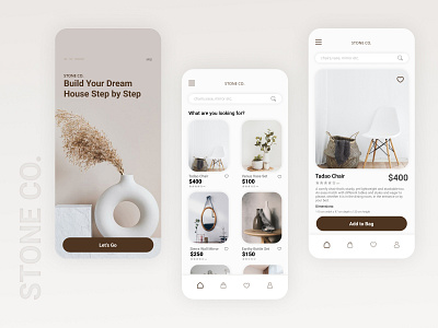 Stone Co. brand identity branding design furniture illustration logo minimal mobile mobile design ui user interface ux vector