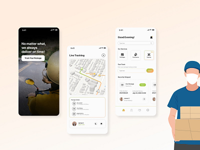 Deliver Tracking App app delivery delivery tracking design gradient illustration iphone location map minimal mobile mobile app mobile design onboarding tracking ui ux