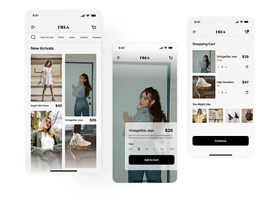FREA I Online Shopping App bag cart clothes clothing design home mobile mobile design online shopping poduct product detail shopping ui user interface ux