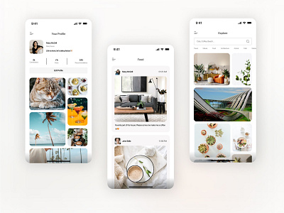Photography Sharing App design explore feed grid instagram library minimal mobile mobile design monochrome photo photography profile sharing ui user interface ux