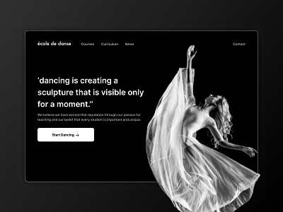 Ecole de danse I Landing Page black and white dance design home home page landing landing page minimal ui user interface ux web web design web page