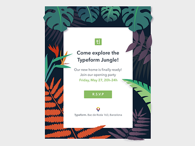 Opening Party Invitation flora flower green invitation jungle leaves party typeform