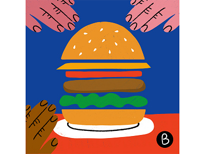 Hamburger burger fast food foodie hands hungry illustration