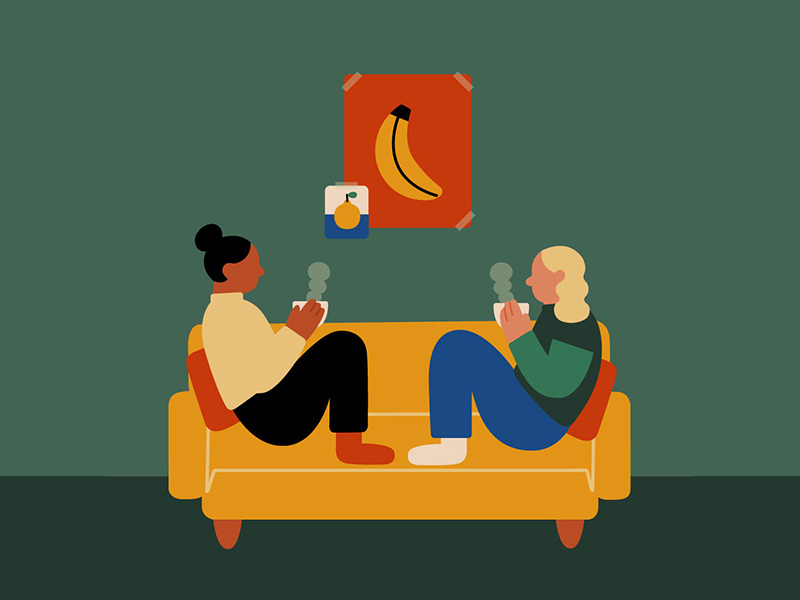 Friends relaxing talking girls banana girlfriends tea time tea friends