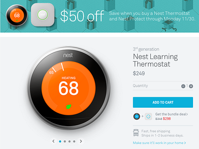 Nest Thermostat Product Page with Promotion black friday bundle cart deal discount nest product page smart home thanksgiving thermostat upsell