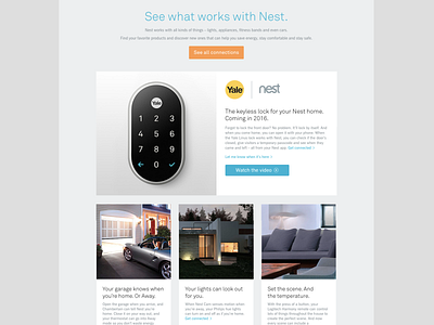 Work with Nest Landing clean internet of things iot lock nest responsive showcase smart home ui webpage design work with nest yale