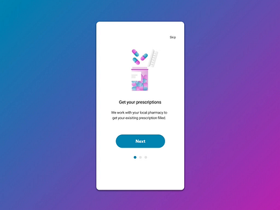 Onboarding for prescription delivery animation delight delivery illustraion mobile ui motion design onboarding patients pharmacy pill bottle pills prescription save time ui design value prop