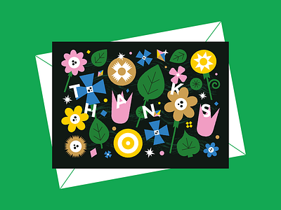 Thanks colour flower flowers green greeting greeting card illustration illustrator pattern pink thanks