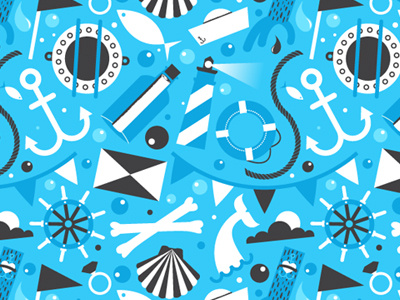 Deep Blue Sea Pattern anchors black blue fish nautical pattern seamless white