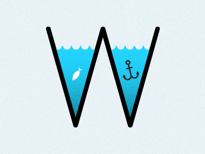 W is for Water alphabet anchor blue illustration letter sea typography w water