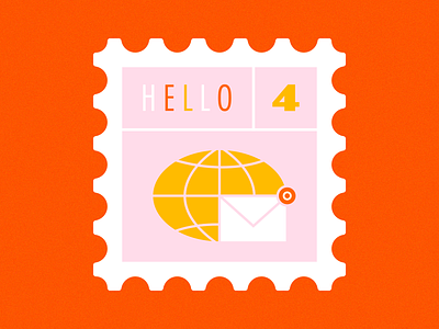 Hello! earth globe hello icon illustration mail orange pink stamp white