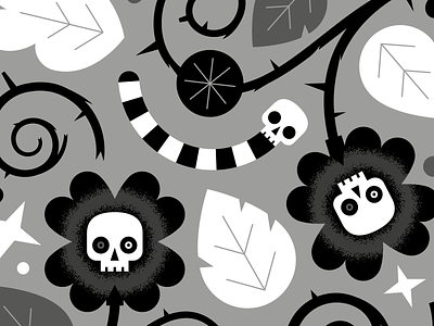 Frightening Florals 💀 artwork black and white flower flowers halloween illustration illustrator seasonal skull skulls