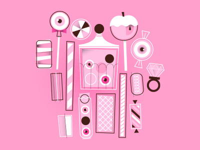 Eye Candy black candy gum illustration lollies pink print sweets white