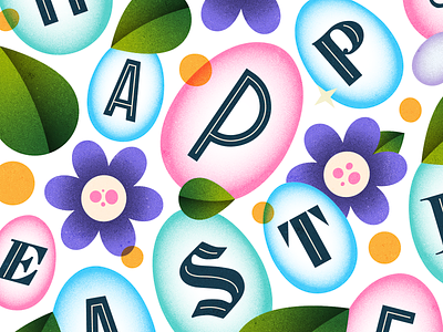 Happy Easter! blue chocolate colour easter easter bunny easter egg flowers green happy easter illustration pink plants seasons spring