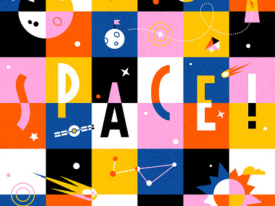 Square Space 🌚 black color colour design illustration moon orange pattern pink print space space age sun vector