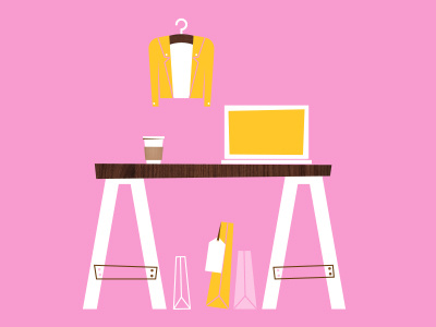 Workspace biker jacket coffee desk illustration shopping work space