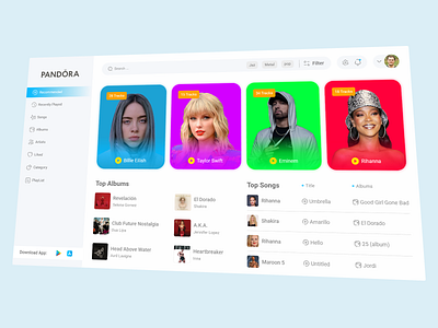Pandora Music Concept app branding concept design design music app music player ui ui uiux ux design web