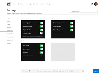 Settings page for a restaurant management Web app.